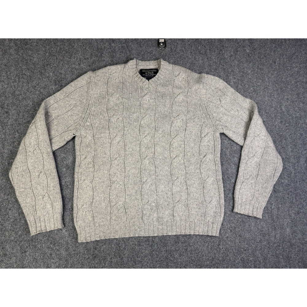 Mens Abercrombie & Fitch Cable Knit Sweater Size XL Gray Wool / Cotton 90's Y2K
